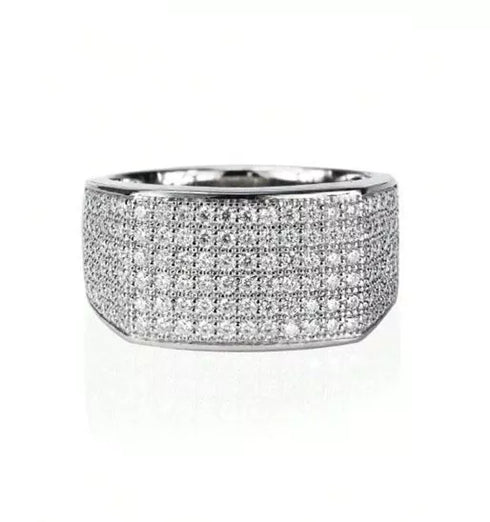 Micro Pave 18K White Gold Plated Iced Multi Row Cubic Zirconia Men Women Ring